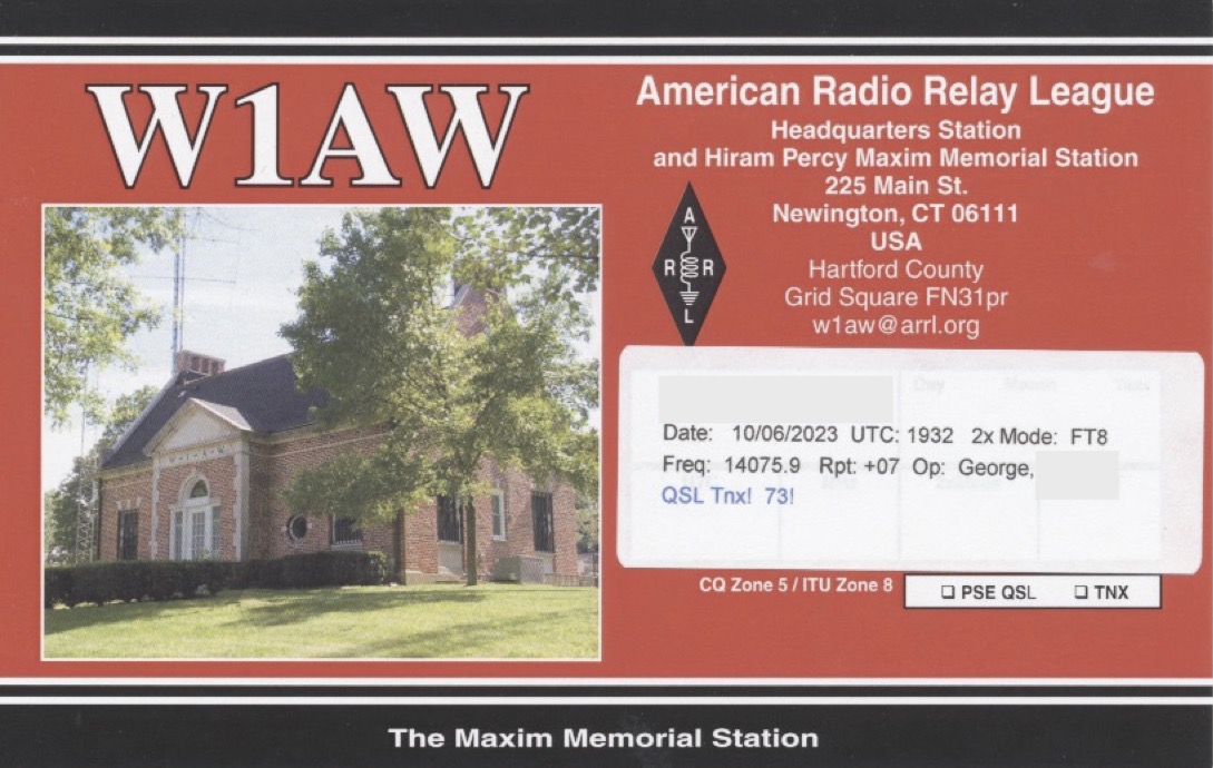 W1AW QSL card